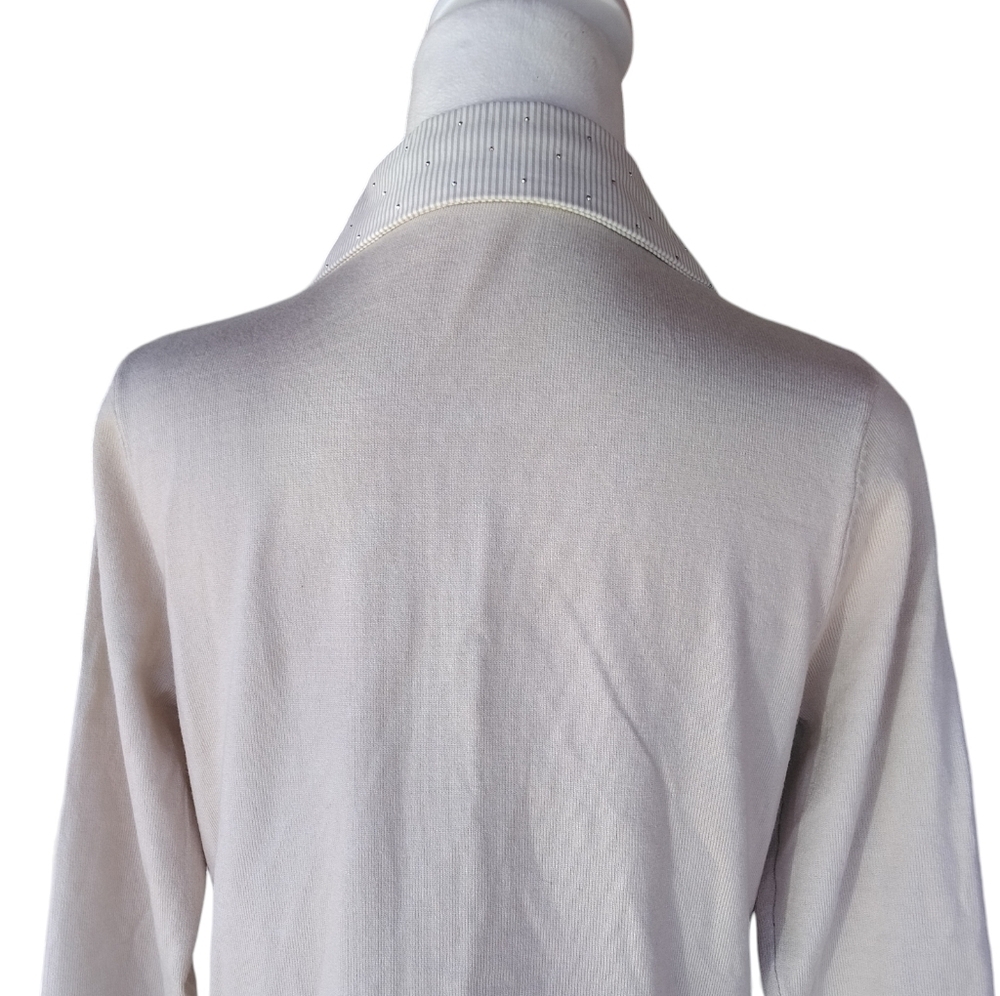La Vila Milano Oatmeal Layered Look Rhinestone Detail Sweater Preppy Size Medium - Picture 5 of 8